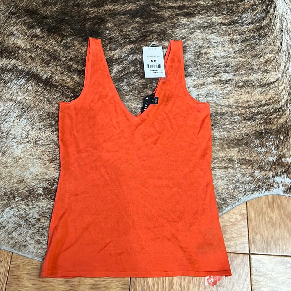 NWT Ralph Lauren black label Orange Top. XS. Silk +cashmere